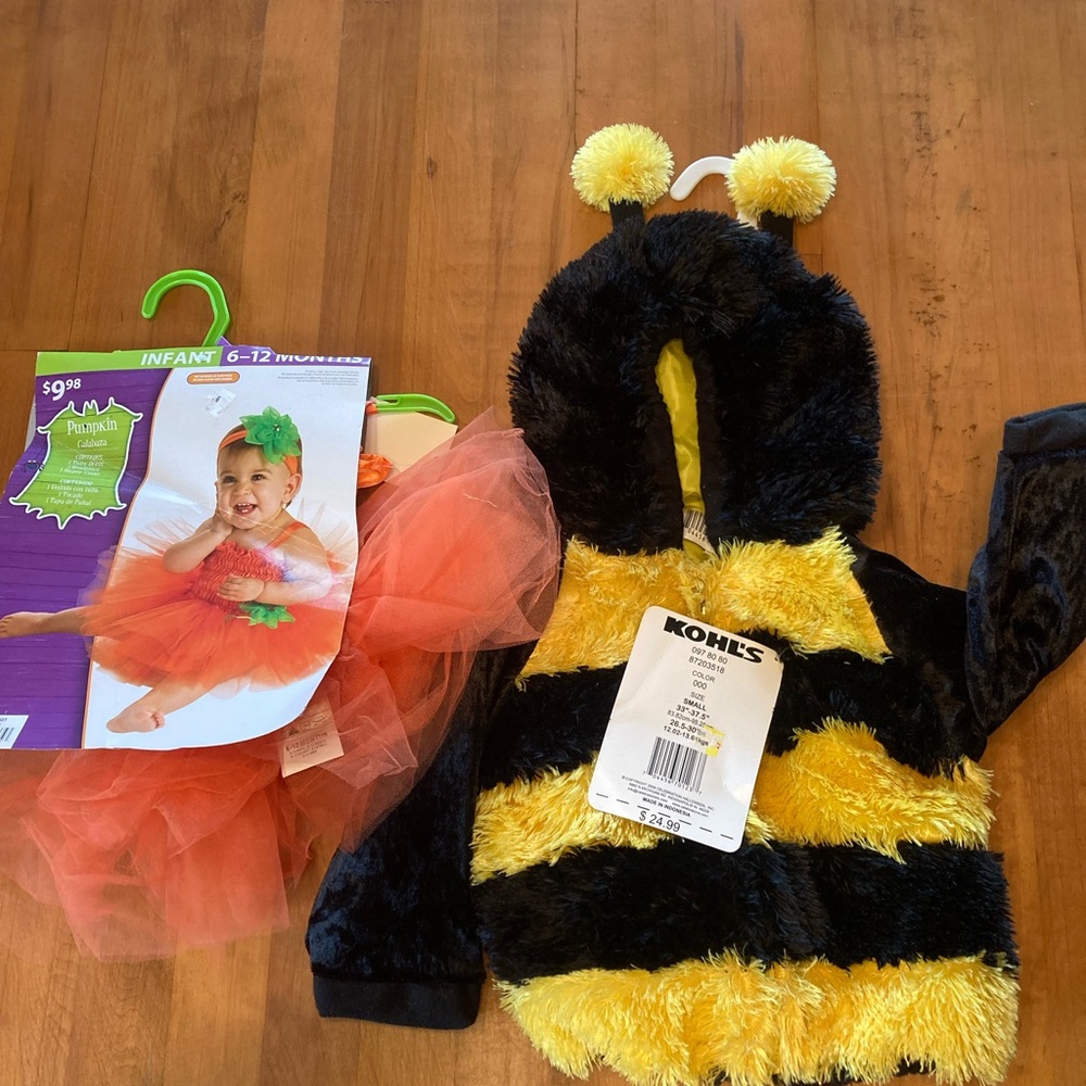 Infant pumpkin costume & toddler bumble bee costume
